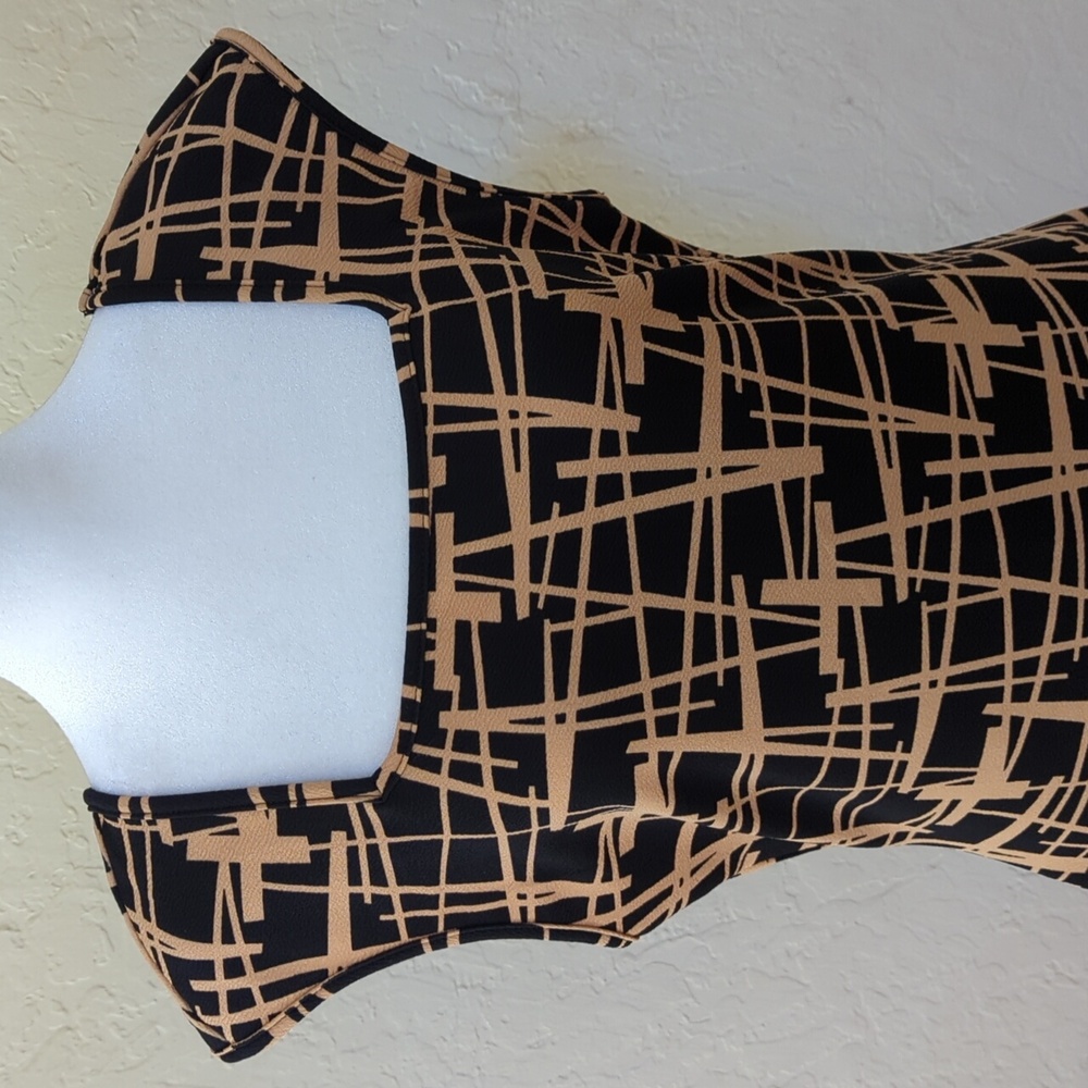 SHEIN Black Prive Allover Print Square Neck Bodycon Midi Dress Size XL - Picture 5 of 11